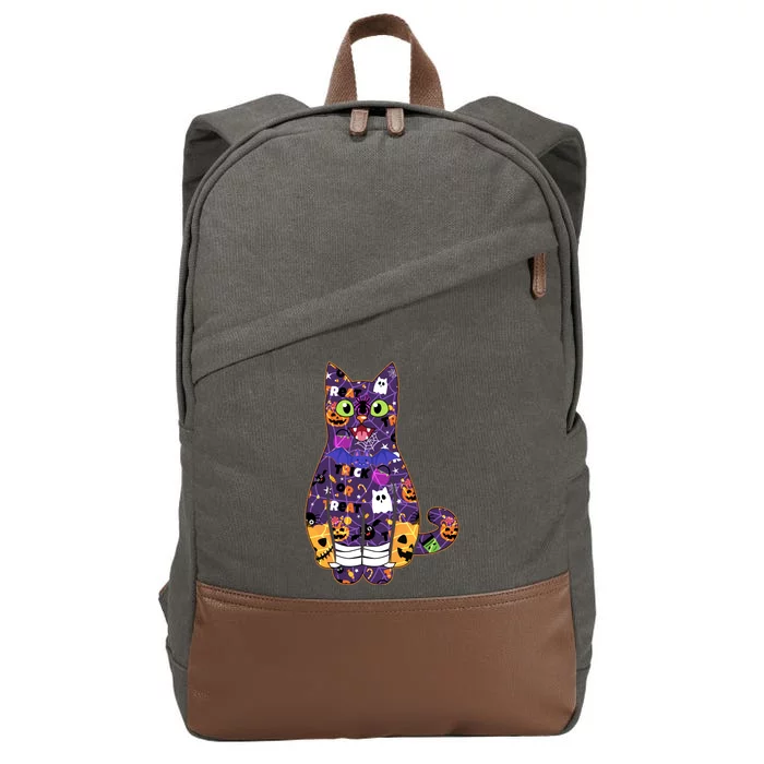 Spooky Cute Halloween Pattern Kitty Cat Cotton Canvas Backpack