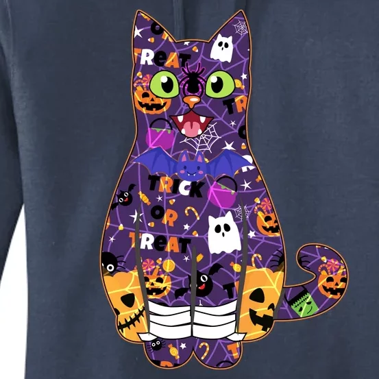 Spooky Cute Halloween Pattern Kitty Cat Women's Pullover Hoodie