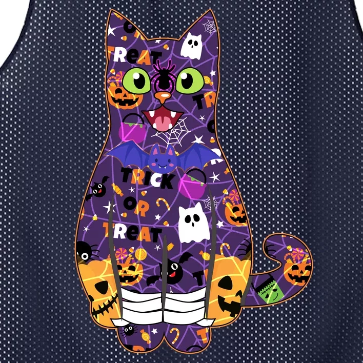 Spooky Cute Halloween Pattern Kitty Cat Mesh Reversible Basketball Jersey Tank