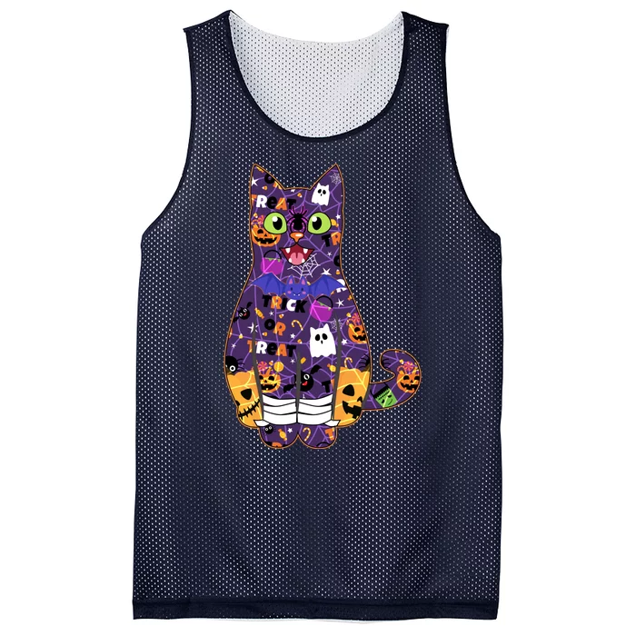 Spooky Cute Halloween Pattern Kitty Cat Mesh Reversible Basketball Jersey Tank