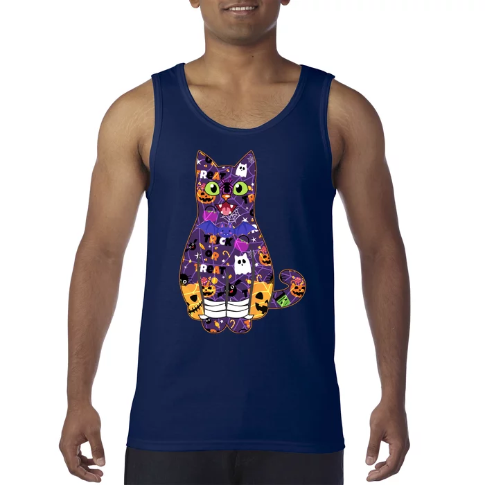 Spooky Cute Halloween Pattern Kitty Cat Tank Top