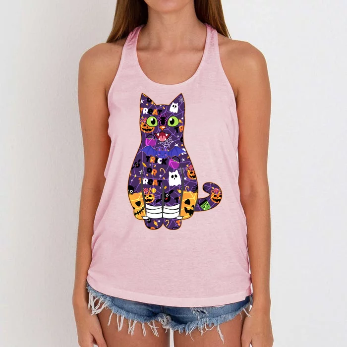 Spooky Cute Halloween Pattern Kitty Cat Women's Knotted Racerback Tank