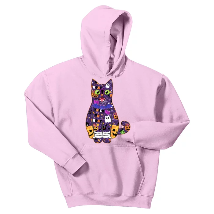 Spooky Cute Halloween Pattern Kitty Cat Kids Hoodie