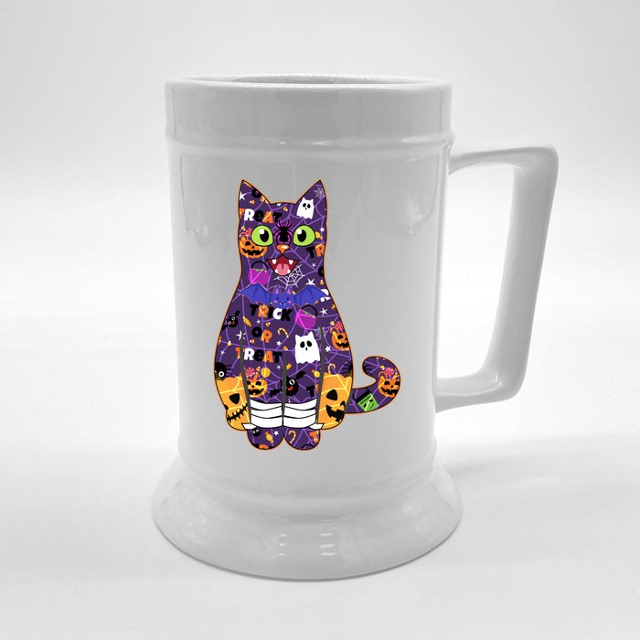 Spooky Cute Halloween Pattern Kitty Cat Front & Back Beer Stein