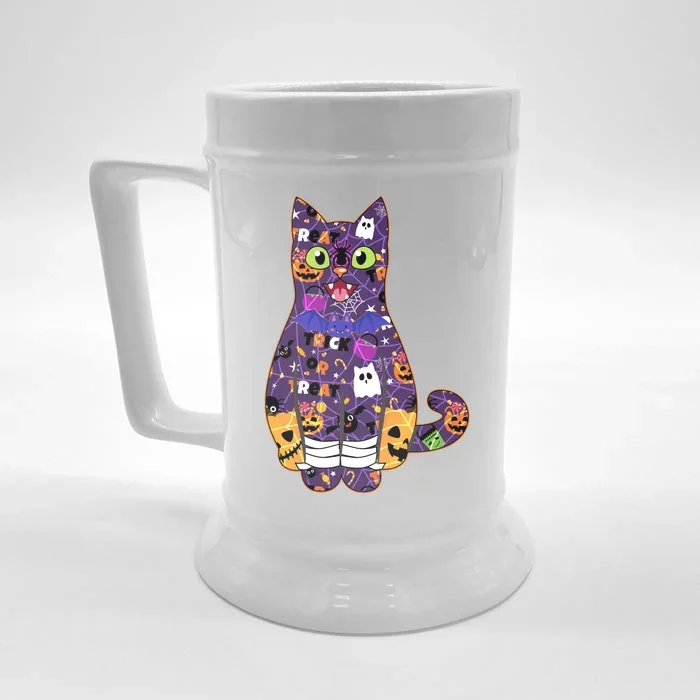 Spooky Cute Halloween Pattern Kitty Cat Front & Back Beer Stein