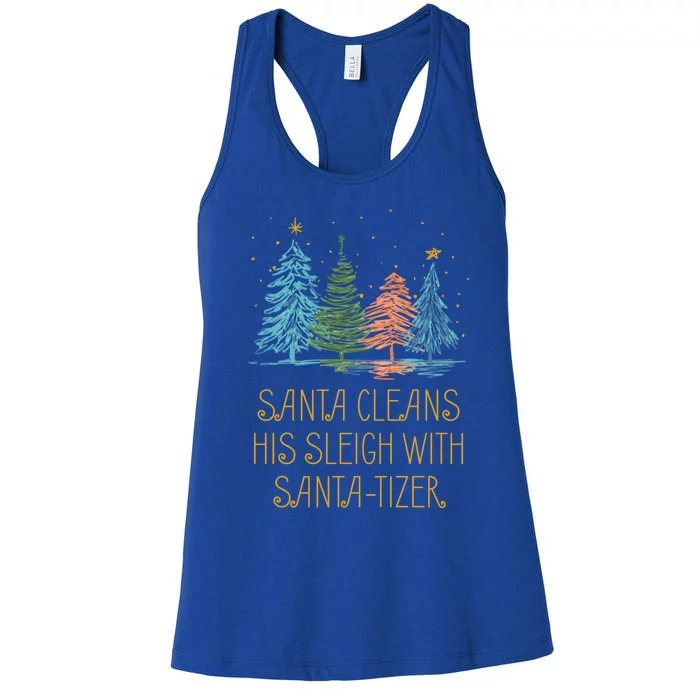 Santa Cleans His Sleigh With Santatizer Christmas Dad Jokes Gift Women's Racerback Tank