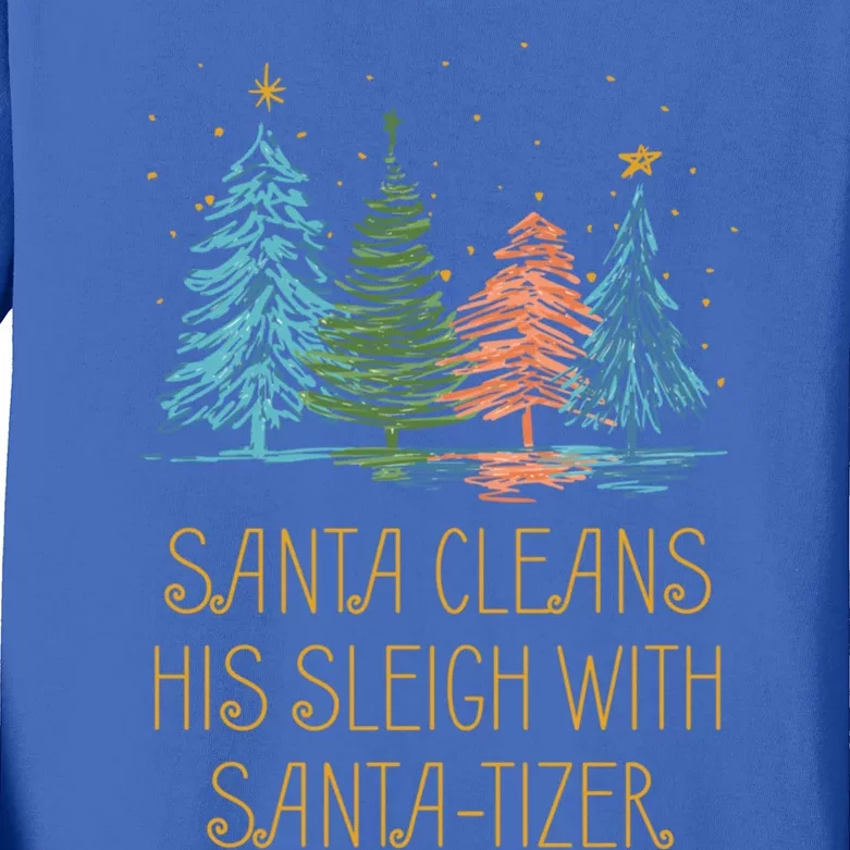 Santa Cleans His Sleigh With Santatizer Christmas Dad Jokes Gift Kids Long Sleeve Shirt