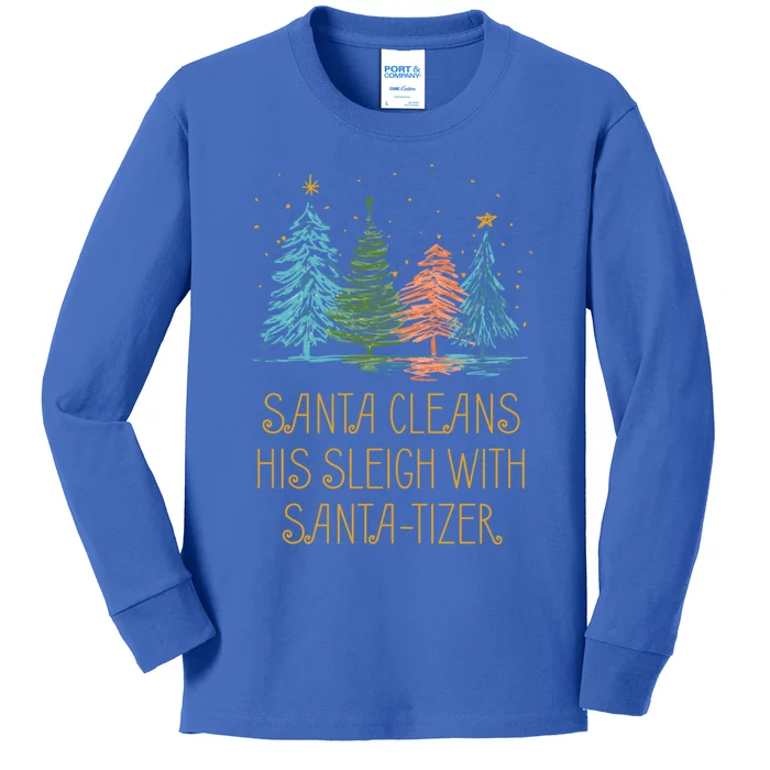 Santa Cleans His Sleigh With Santatizer Christmas Dad Jokes Gift Kids Long Sleeve Shirt