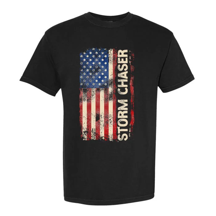 Storm Chaser Hurricane Meteorology Tornado Usa American Flag Garment-Dyed Heavyweight T-Shirt