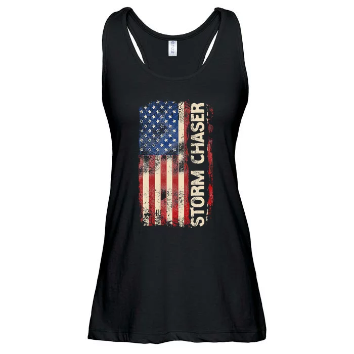 Storm Chaser Hurricane Meteorology Tornado Usa American Flag Ladies Essential Flowy Tank