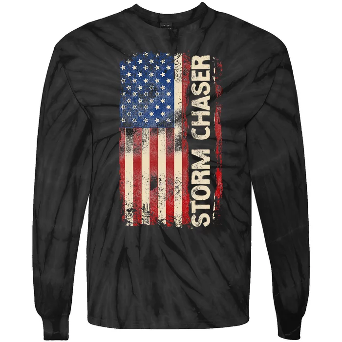 Storm Chaser Hurricane Meteorology Tornado Usa American Flag Tie-Dye Long Sleeve Shirt