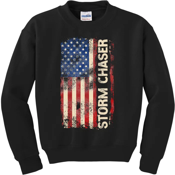 Storm Chaser Hurricane Meteorology Tornado Usa American Flag Kids Sweatshirt