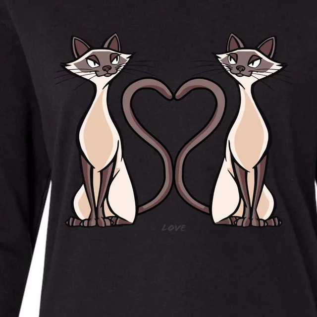 Siamese Cat Heart Tails Love Kitty Kitten Cat Lover Gift Womens Cotton Relaxed Long Sleeve T-Shirt