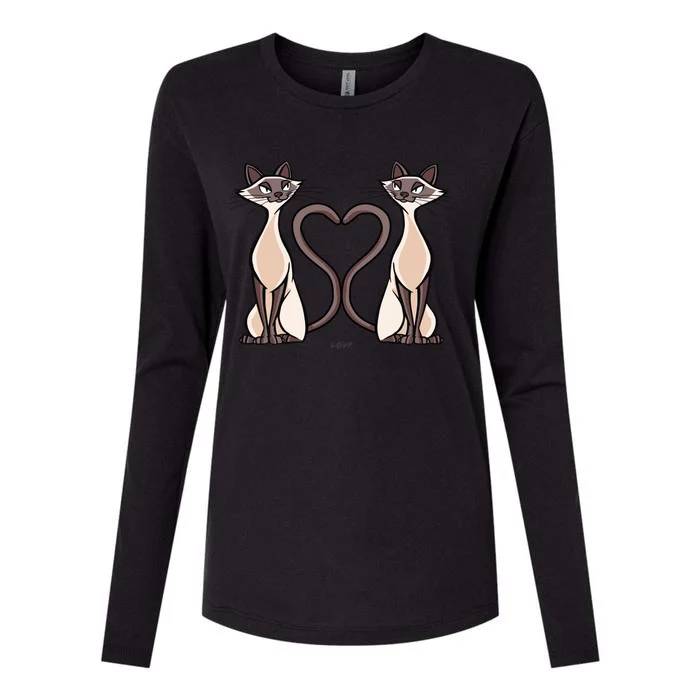 Siamese Cat Heart Tails Love Kitty Kitten Cat Lover Gift Womens Cotton Relaxed Long Sleeve T-Shirt