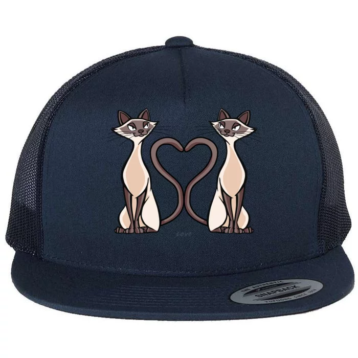 Siamese Cat Heart Tails Love Kitty Kitten Cat Lover Gift Flat Bill Trucker Hat