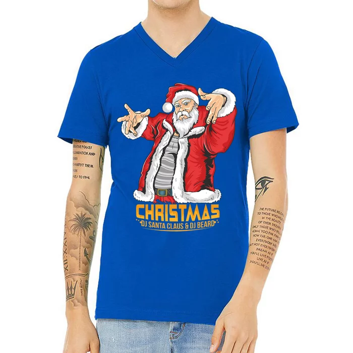 Santa Claus Hip Hop Dj Music Xmas Pajama Christmas Party Cute Gift V-Neck T-Shirt