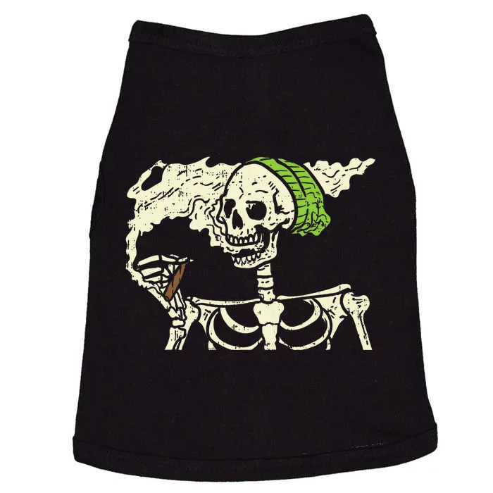 Spooky Cannabis Halloween Hilarious Smoking Skeleton Design Doggie Tank