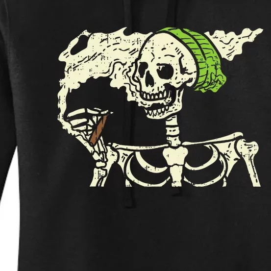 Spooky Cannabis Halloween Hilarious Smoking Skeleton Design Women's Pullover Hoodie