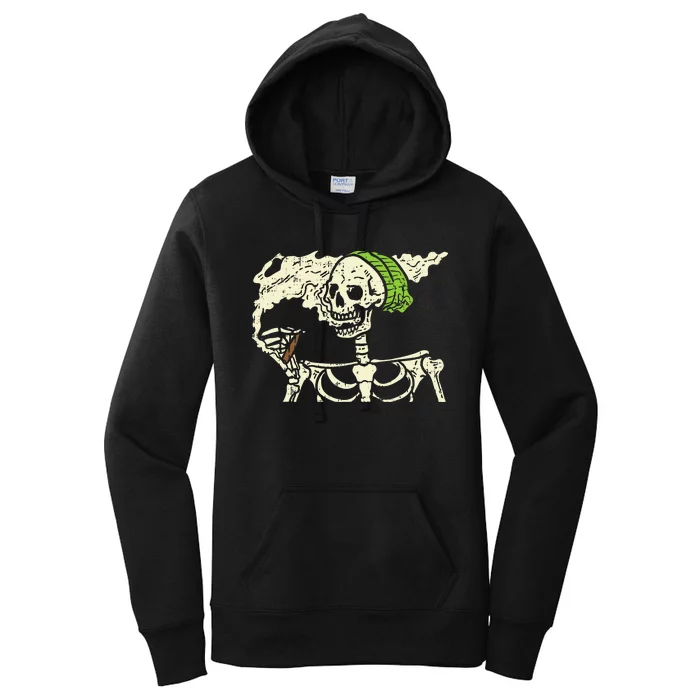 Spooky Cannabis Halloween Hilarious Smoking Skeleton Design Women's Pullover Hoodie