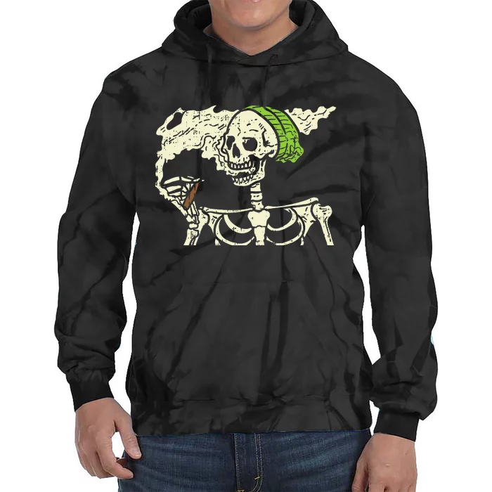 Spooky Cannabis Halloween Hilarious Smoking Skeleton Design Tie Dye Hoodie