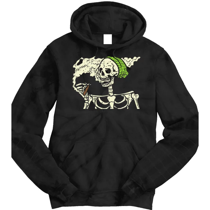 Spooky Cannabis Halloween Hilarious Smoking Skeleton Design Tie Dye Hoodie