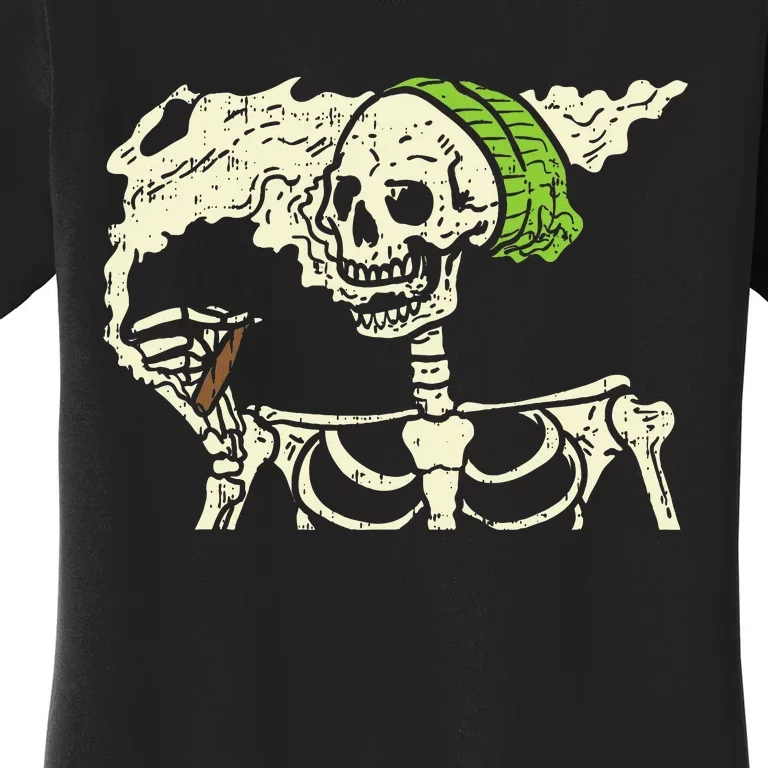 Spooky Cannabis Halloween Hilarious Smoking Skeleton Design Women's T-Shirt