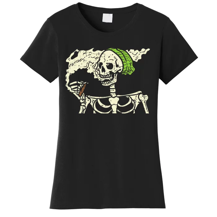 Spooky Cannabis Halloween Hilarious Smoking Skeleton Design Women's T-Shirt