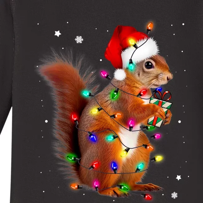 Squirrel Christmas Hat Santa Pajama Squirrels Lover Xmas Baby Long Sleeve Bodysuit