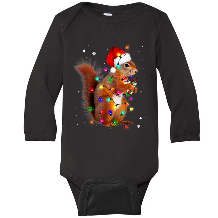 Squirrel Christmas Hat Santa Pajama Squirrels Lover Xmas Baby Long Sleeve Bodysuit