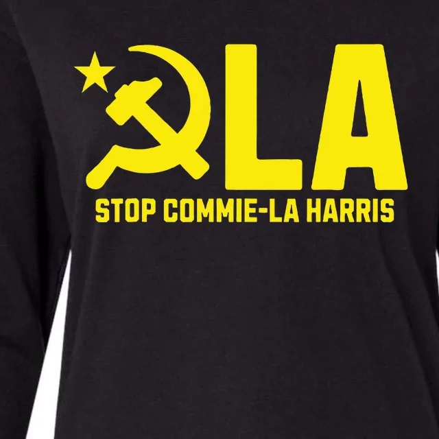 Stop Commiela Harris Kamala Communism Trump Supporter 2024 Womens Cotton Relaxed Long Sleeve T-Shirt