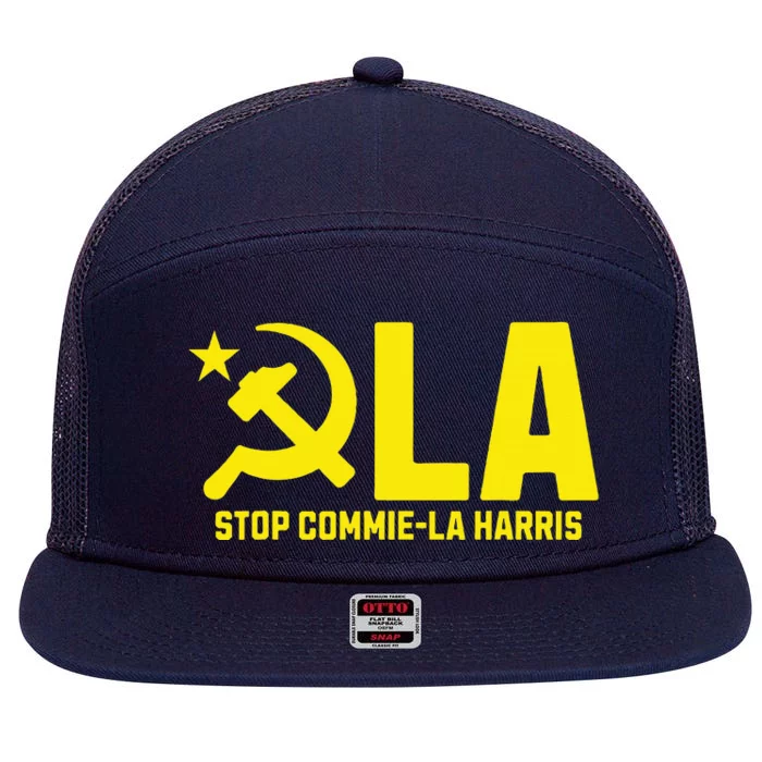 Stop Commiela Harris Kamala Communism Trump Supporter 2024 7 Panel Mesh Trucker Snapback Hat