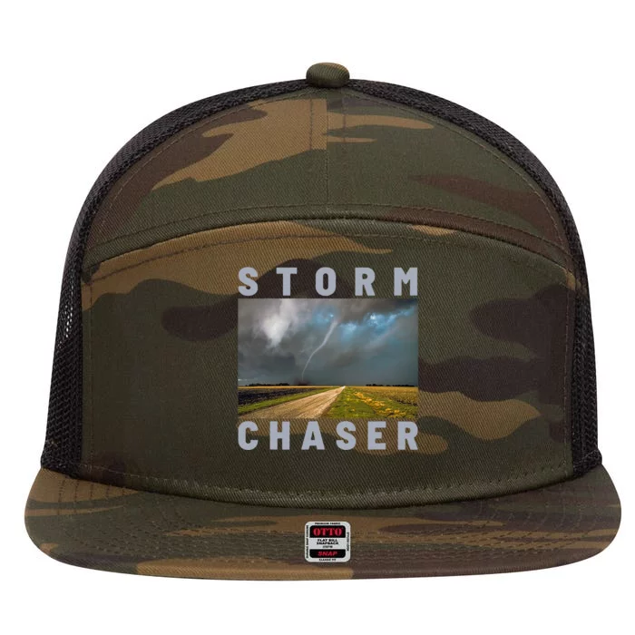 Storm Chaser Hurricane Tornado Picture Weather Meteorologist 7 Panel Mesh Trucker Snapback Hat