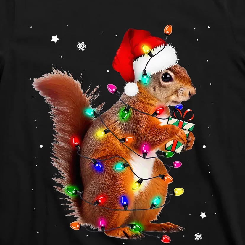 Squirrel Christmas Hat Santa Pajama Squirrels Lover Xmas T-Shirt