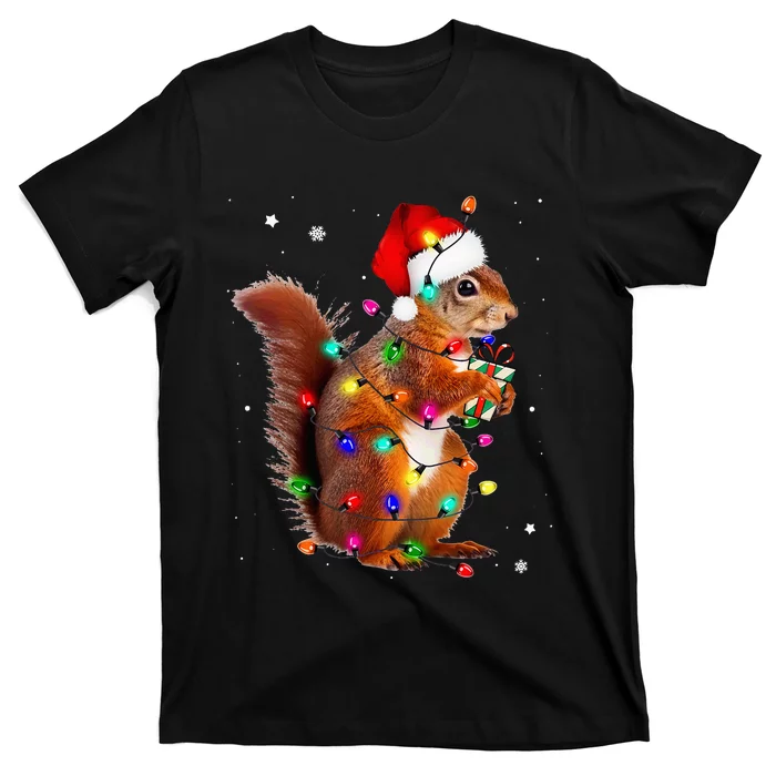 Squirrel Christmas Hat Santa Pajama Squirrels Lover Xmas T-Shirt