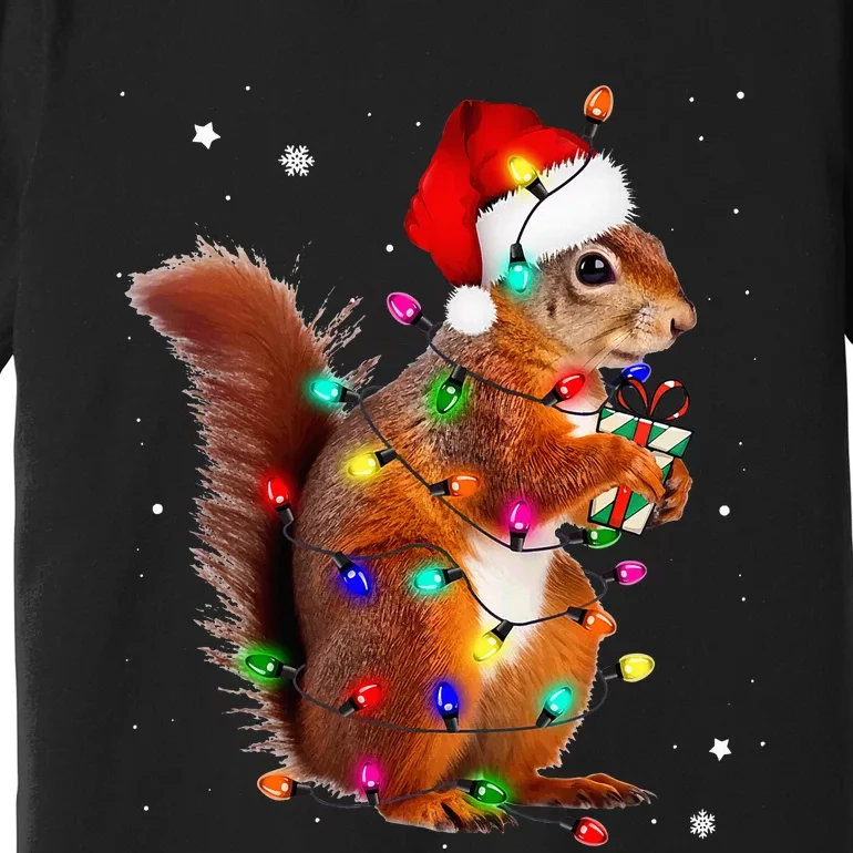 Squirrel Christmas Hat Santa Pajama Squirrels Lover Xmas Premium T-Shirt