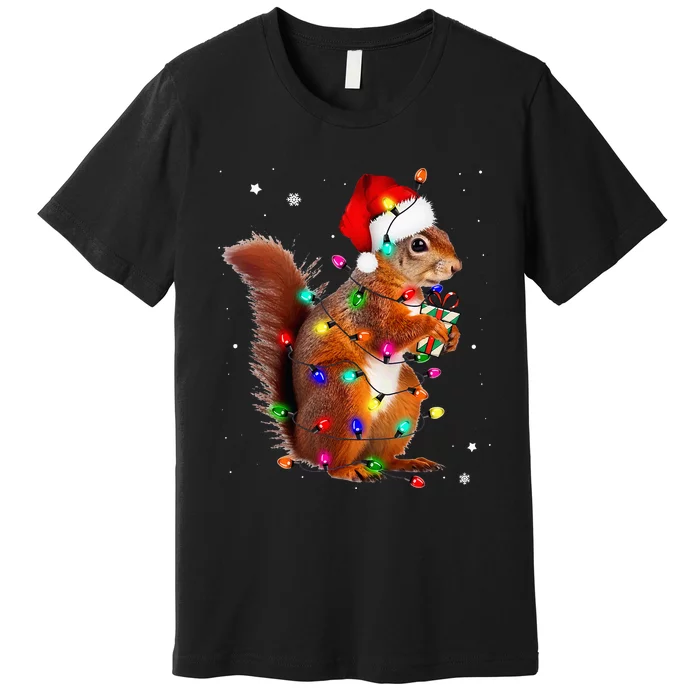 Squirrel Christmas Hat Santa Pajama Squirrels Lover Xmas Premium T-Shirt