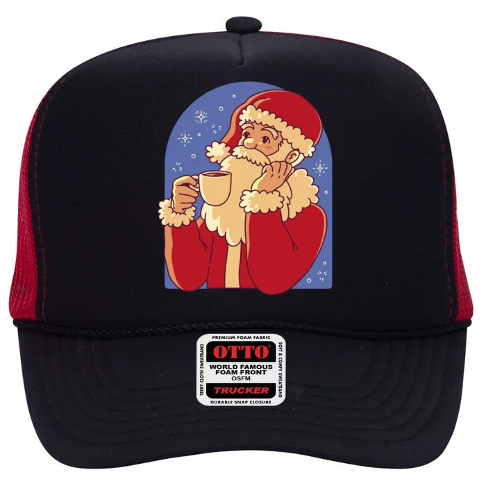 Santa Claus Hot Coco Christmas Holiday High Crown Mesh Trucker Hat