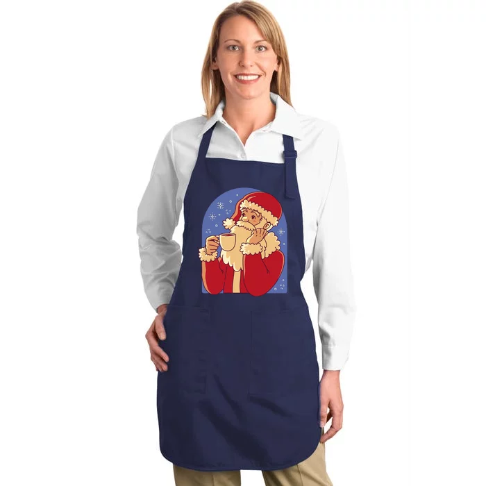 Santa Claus Hot Coco Christmas Holiday Full-Length Apron With Pocket