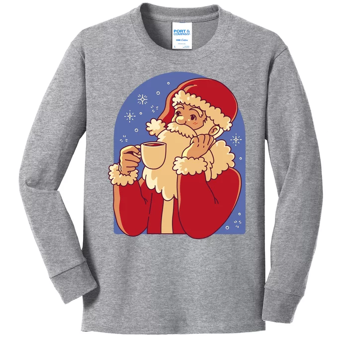 Santa Claus Hot Coco Christmas Holiday Kids Long Sleeve Shirt