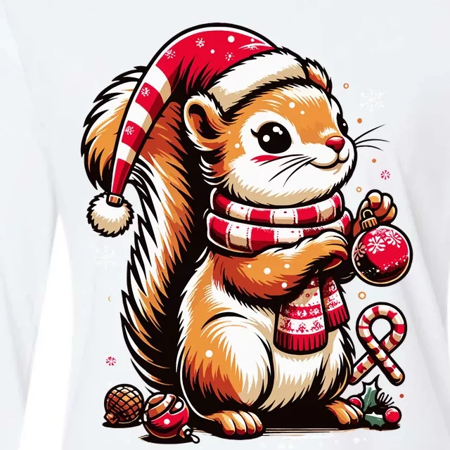 Squirrel Christmas Hat Santa Lights Squirrels Lover Xmas Womens Cotton Relaxed Long Sleeve T-Shirt