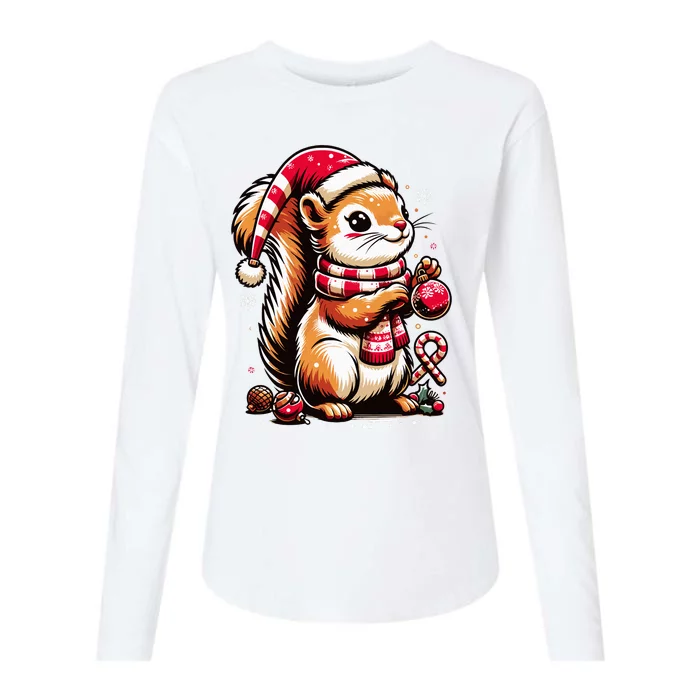 Squirrel Christmas Hat Santa Lights Squirrels Lover Xmas Womens Cotton Relaxed Long Sleeve T-Shirt