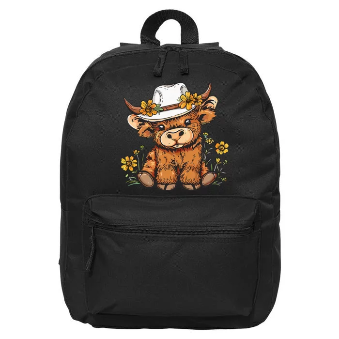 Scottish Cute Highland Cow Cattle Hairy Cow Flowers 16 in Basic Backpack