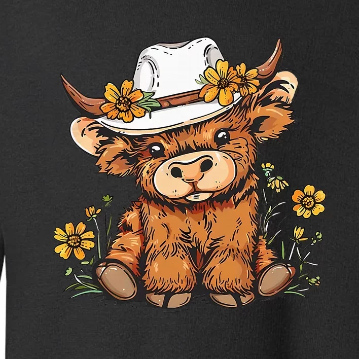 Scottish Cute Highland Cow Cattle Hairy Cow Flowers Toddler Sweatshirt