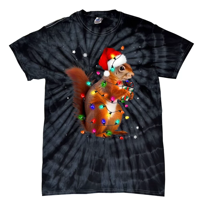 Squirrel Christmas Hat Santa Pajama Squirrels Lover Xmas Tie-Dye T-Shirt