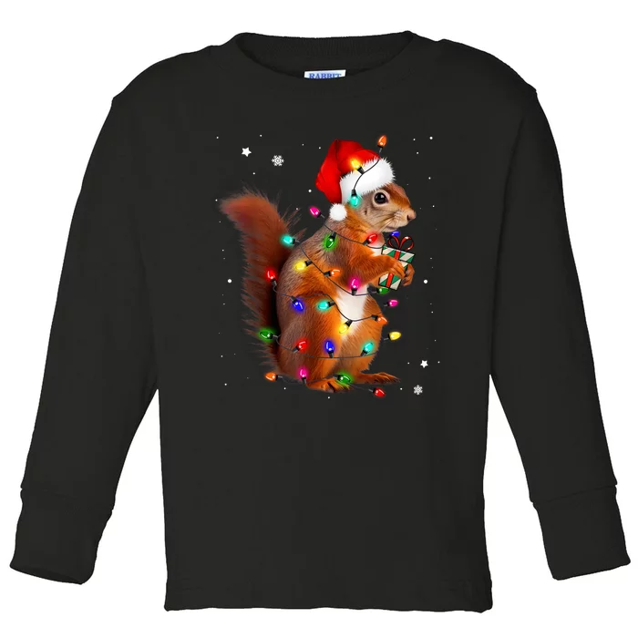 Squirrel Christmas Hat Santa Pajama Squirrels Lover Xmas Toddler Long Sleeve Shirt