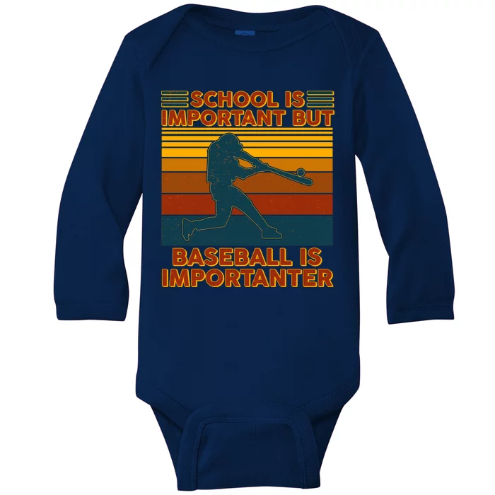 School Is Important But Baseball Is Importanter Baby Long Sleeve Bodysuit