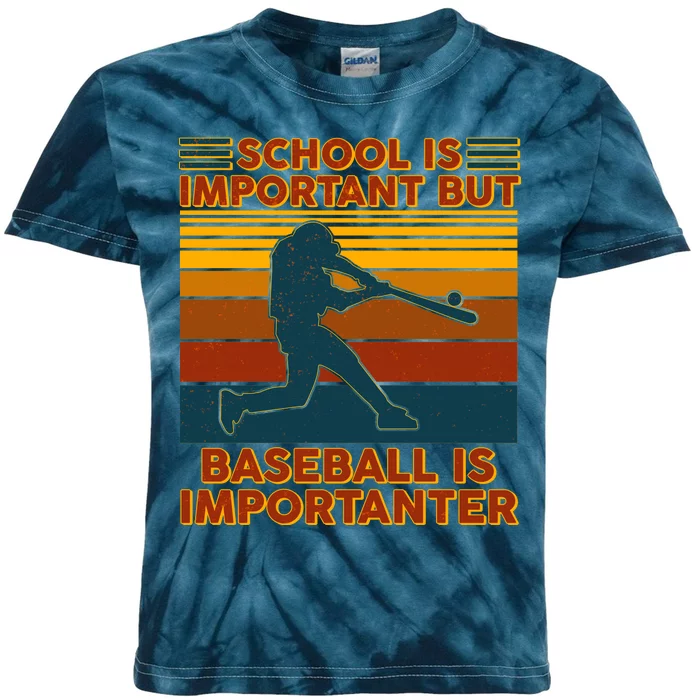 School Is Important But Baseball Is Importanter Kids Tie-Dye T-Shirt