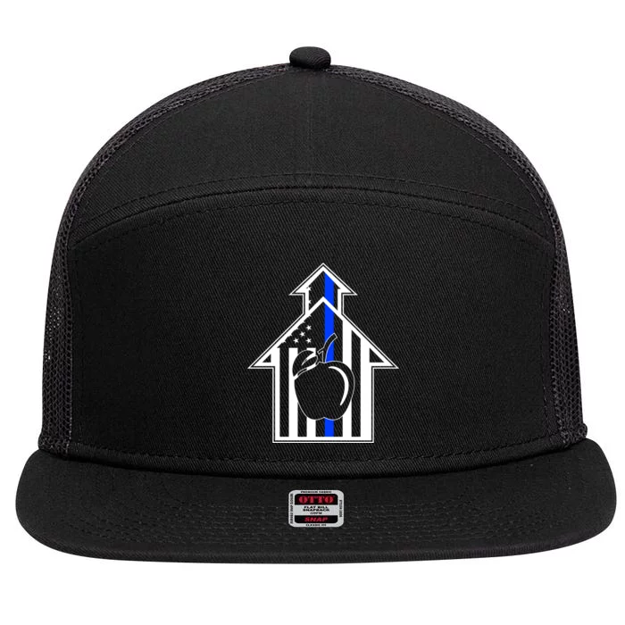 School Police Blue Thin Line 7 Panel Mesh Trucker Snapback Hat