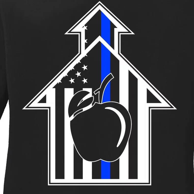 School Police Blue Thin Line Ladies Long Sleeve Shirt