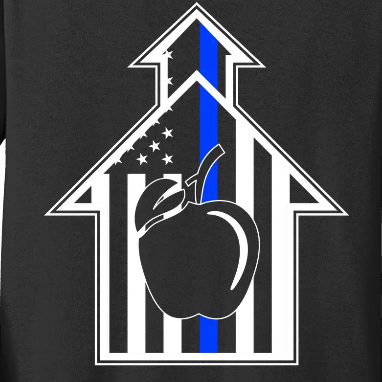 School Police Blue Thin Line Kids Long Sleeve Shirt